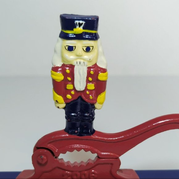 Metal Cast Iron Nutcracker Soldier On Wood Base 7-3/8 inches 2006 Hand Painted - Picture 2 of 6